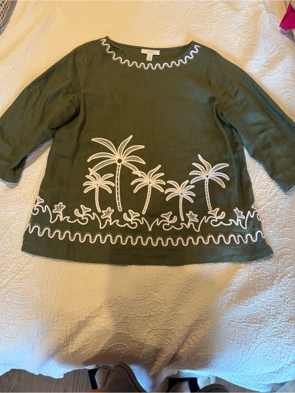 Charter Club Olive Green Palm Embroidered Tunic